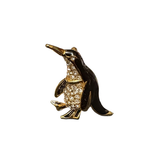 Vintage Gold and Black Penguin Brooch